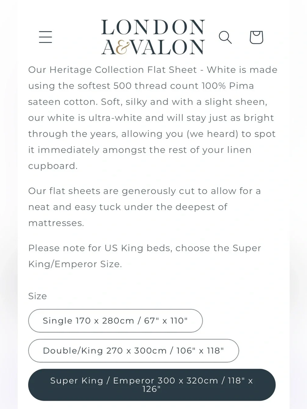 AVALON & LONDON White Flat Sheet - Premium Home Bedding Size King NWT